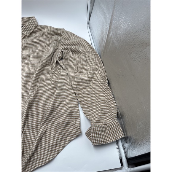 Banana Republic Untucked Fit Mens Long Sleeve Shirt Brown Houndstooth Size XL - Picture 2 of 12